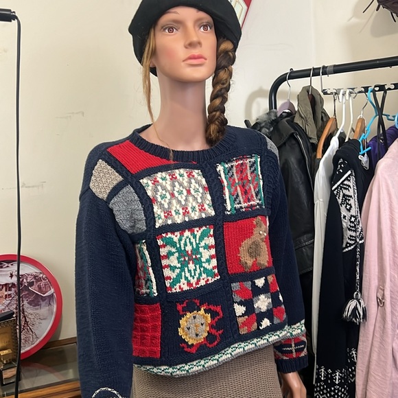 Crafty Double Sided Fair Isle  Patchwork Christmas Sweater by First Issue XS - Picture 4 of 11